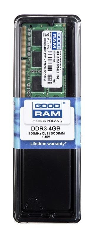 GoodRam DDR3L SODIMM 4GB 1600MHz CL11 (GR1600S3V64L11S/4G) hinta ja tiedot | Muisti (RAM) | hobbyhall.fi