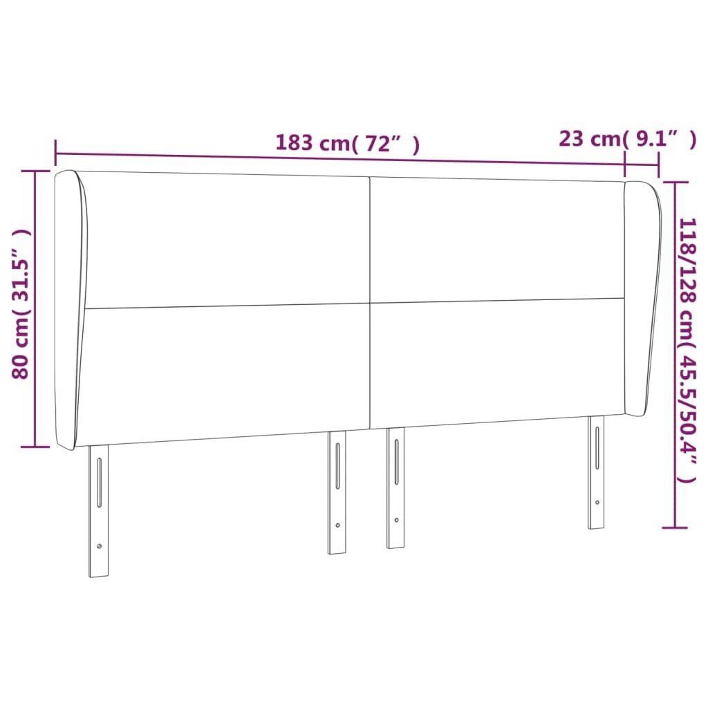 Pääty korvilla, sininen, 183x23x118/128cm, sametti hinta ja tiedot | Sängyt | hobbyhall.fi