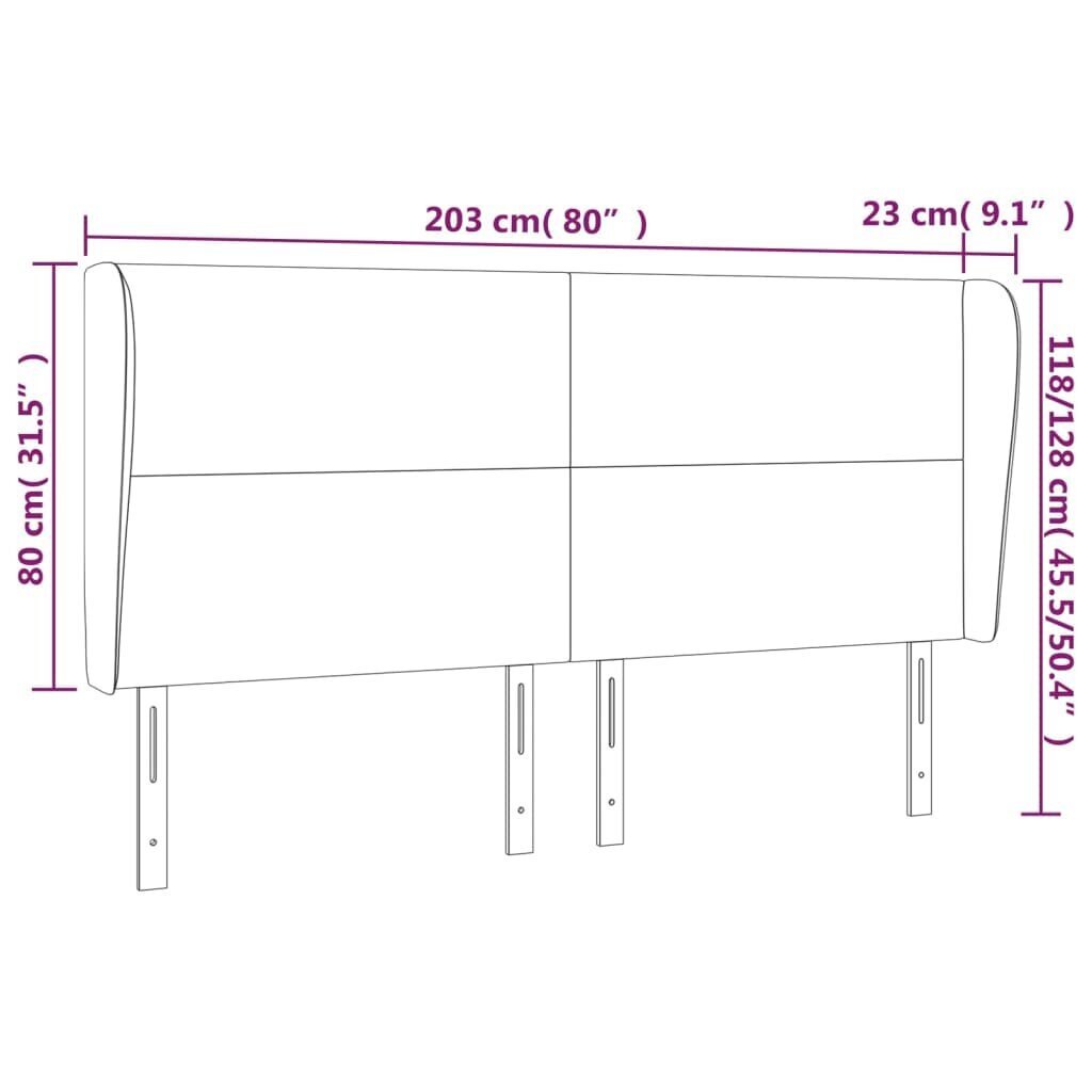 Pääty korvilla, sininen, 203x23x118/128cm, sametti hinta ja tiedot | Sängyt | hobbyhall.fi