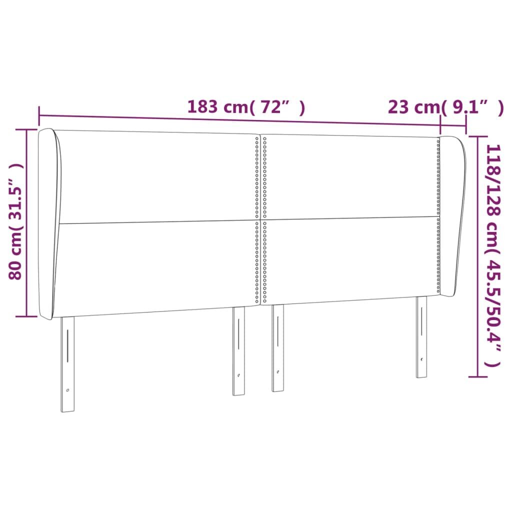 Pääty korvilla, harmaa, 183x23x118/128cm, sametti hinta ja tiedot | Sängyt | hobbyhall.fi