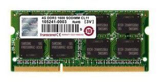 RAM Transcend SODIMM, 4GB, 1600MHz, DDR3, CL11. hinta ja tiedot | Muisti (RAM) | hobbyhall.fi