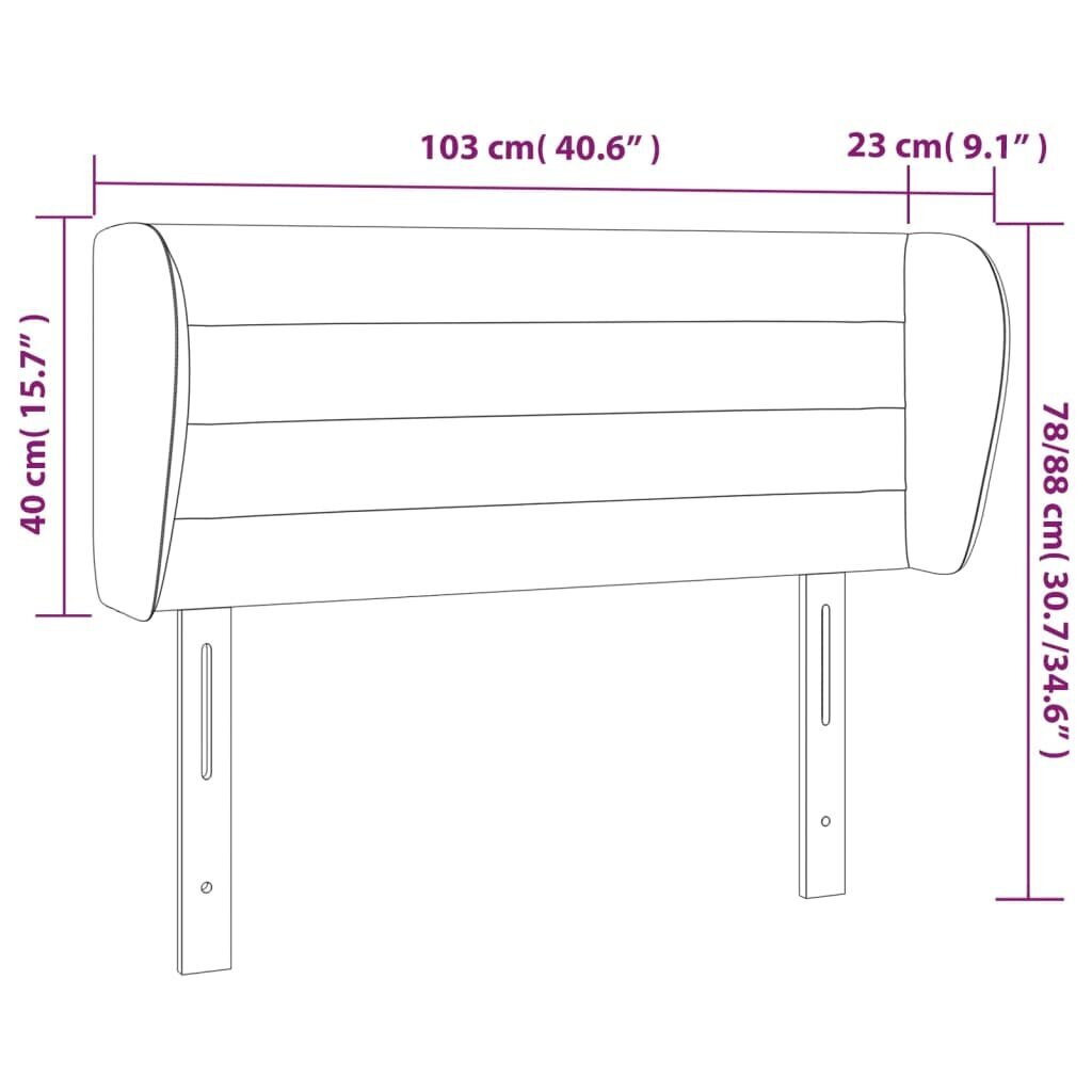 Pääty korvilla, tummanharmaa, 103x23x78/88cm, sametti hinta ja tiedot | Sängyt | hobbyhall.fi