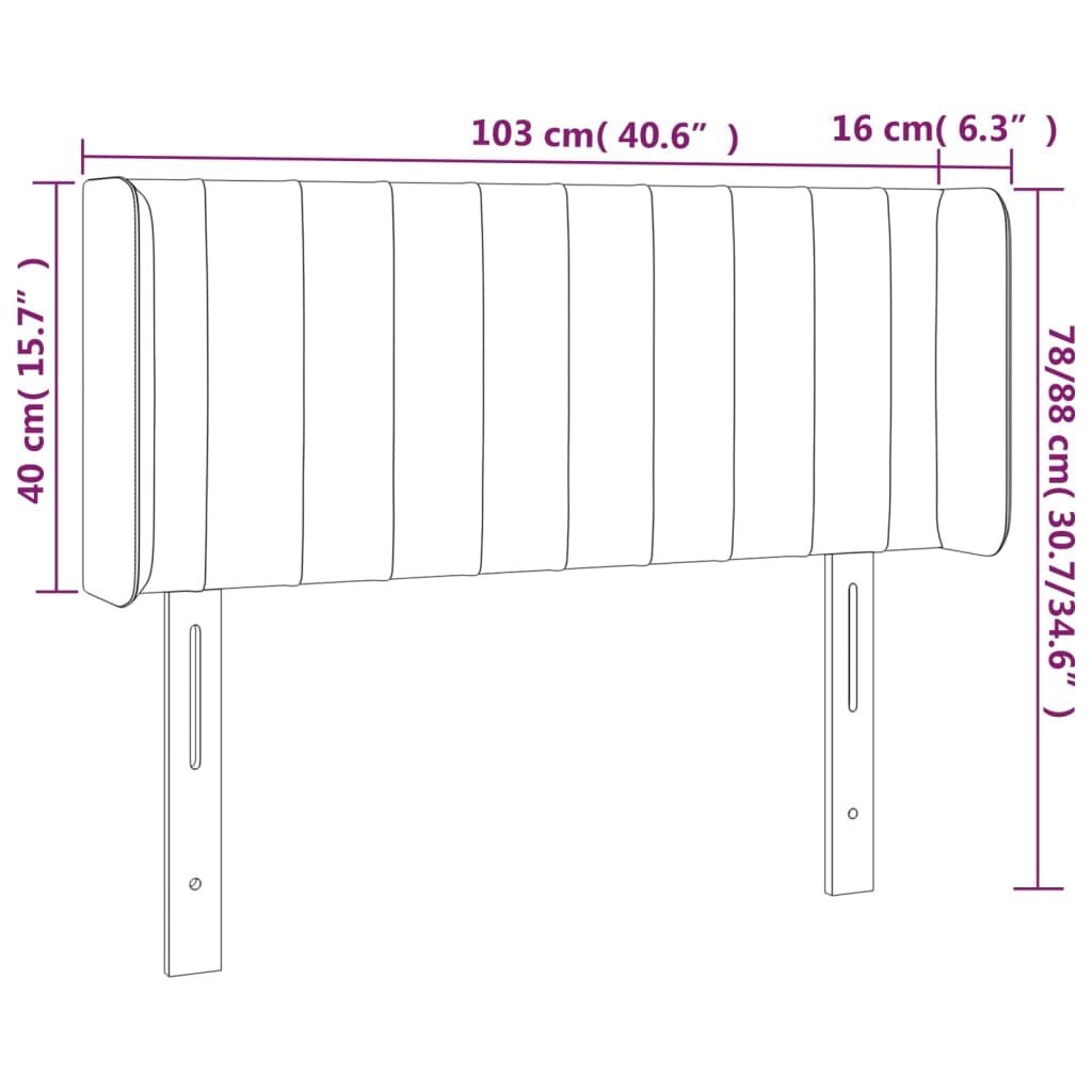 Pääty korvilla, vaaleanharmaa, 103x16x78/88cm, sametti hinta ja tiedot | Sängyt | hobbyhall.fi