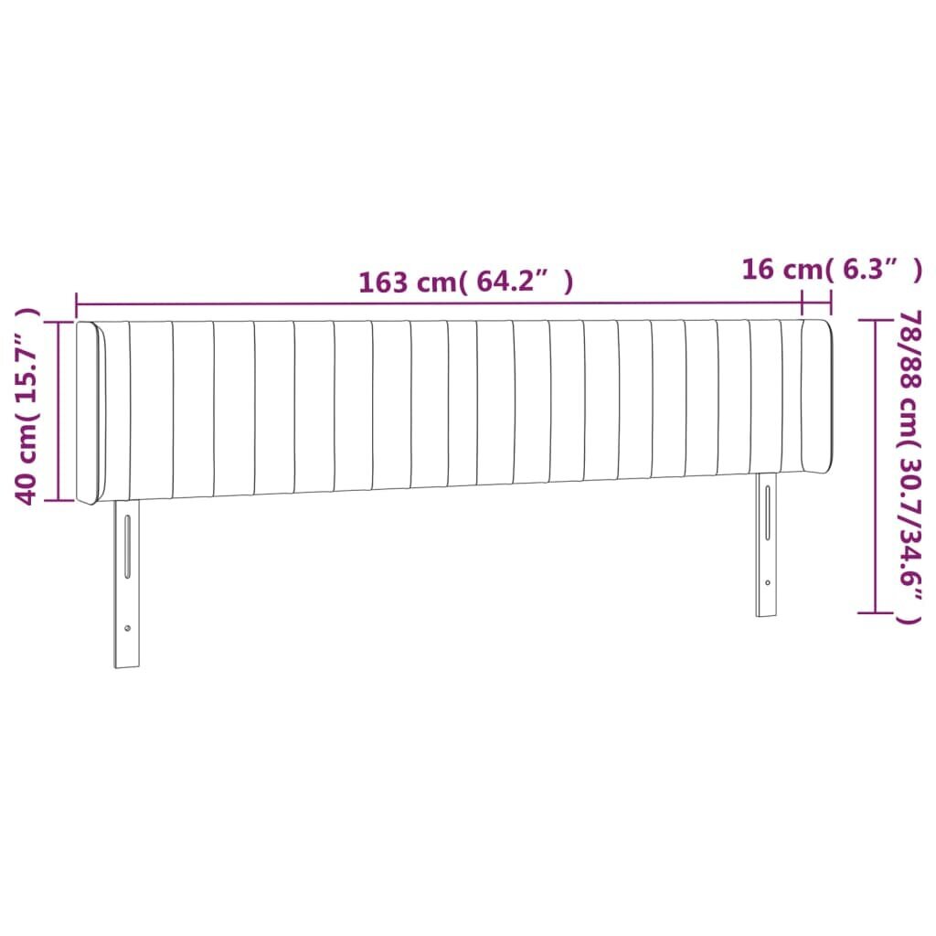 Pääty korvilla, vaaleanharmaa, 163x16x78/88cm, sametti hinta ja tiedot | Sängyt | hobbyhall.fi