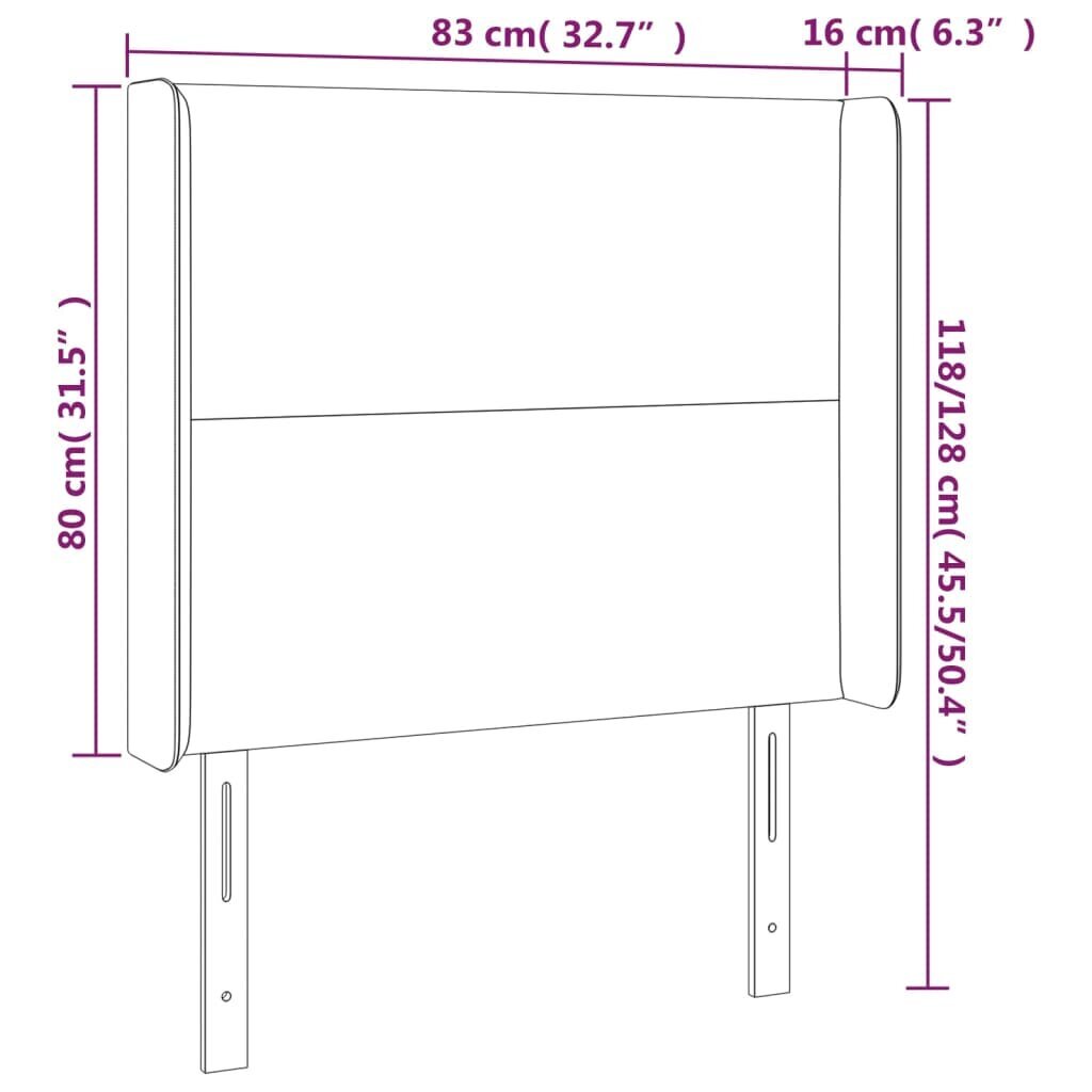 Pääty korvilla, tummanharmaa, 83x16x118/128cm, sametti hinta ja tiedot | Sängyt | hobbyhall.fi