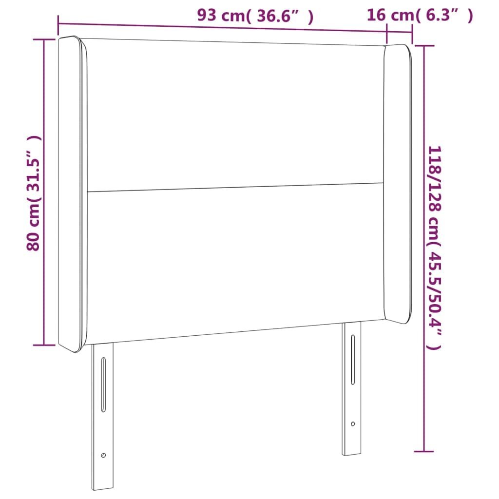 Pääty korvilla, tummanharmaa, 93x16x118/128cm, sametti hinta ja tiedot | Sängyt | hobbyhall.fi