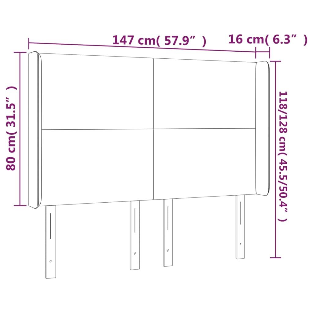 Pääty korvilla, harmaa, 147x16x118/128 cm, sametti hinta ja tiedot | Sängyt | hobbyhall.fi