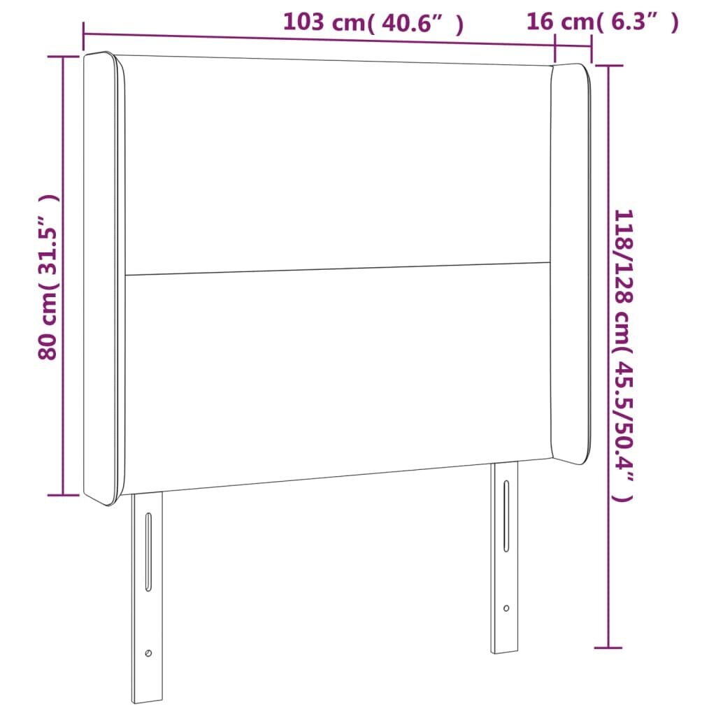 Pääty korvakkeilla, valkoinen, 103x16x118/128cm, keinonahka hinta ja tiedot | Sängyt | hobbyhall.fi