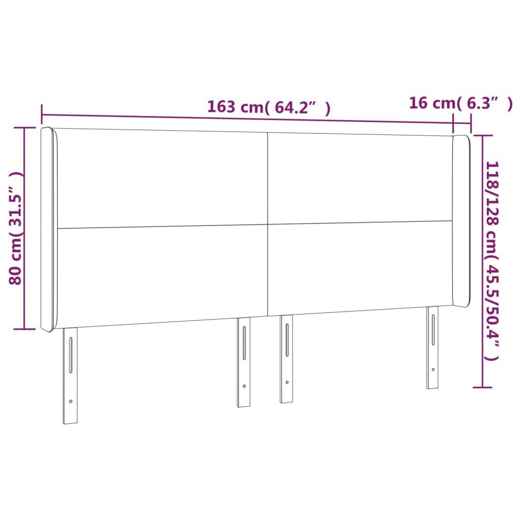 Pääty korvakkeilla, valkoinen, 163x16x118/128cm, keinonahka hinta ja tiedot | Sängyt | hobbyhall.fi