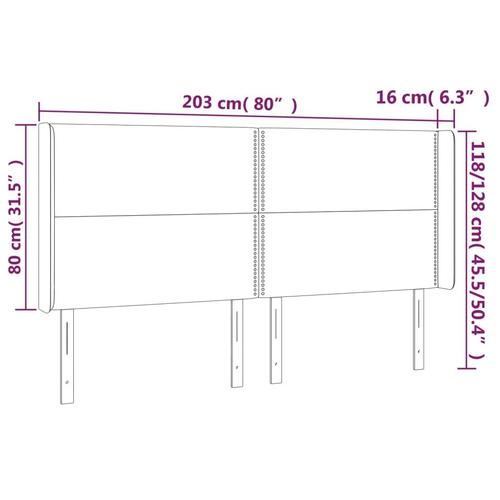 Pääty korvakkeilla, valkoinen, 203x16x118/128cm, keinonahka hinta ja tiedot | Sängyt | hobbyhall.fi