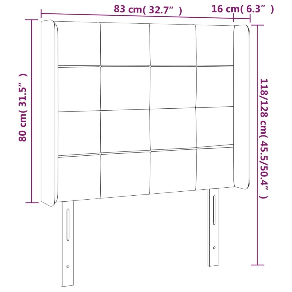 Pääty korvilla, musta, 83x16x118/128cm, sametti hinta ja tiedot | Sängyt | hobbyhall.fi