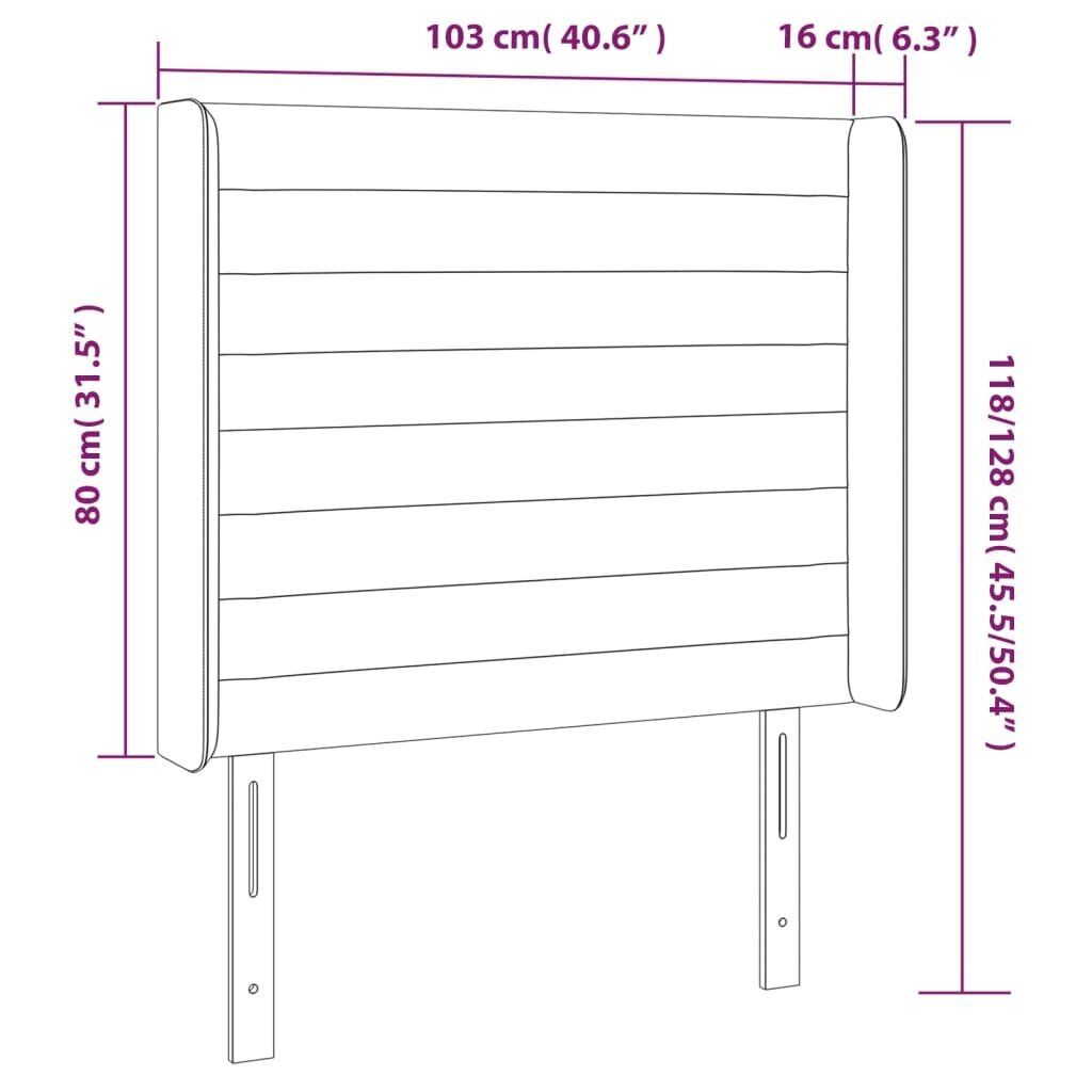 Pääty korvilla, musta, 103x16x118/128cm, sametti hinta ja tiedot | Sängyt | hobbyhall.fi