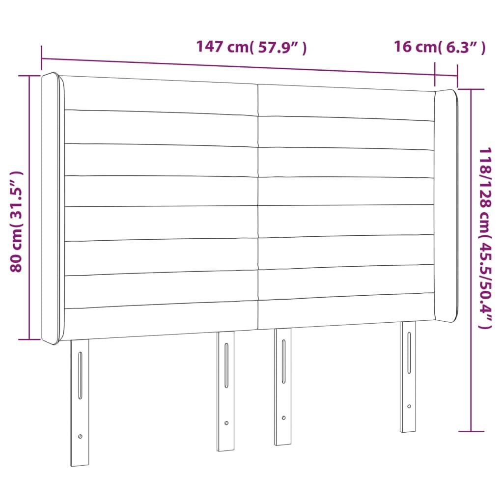 Pääty korvilla, harmaa, 147x16x118/128 cm, sametti hinta ja tiedot | Sängyt | hobbyhall.fi