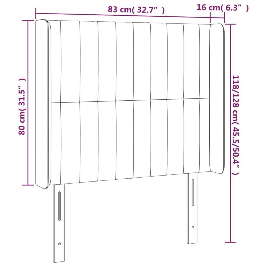 Pääty korvilla, vaaleanharmaa, 83x16x118/128cm, sametti hinta ja tiedot | Sängyt | hobbyhall.fi