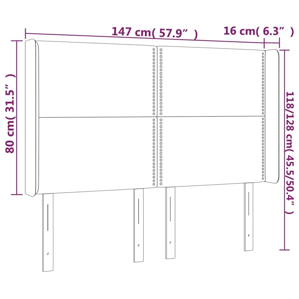 Pääty LEDillä, vaaleanharmaa, 147x16x118/128cm, kangas hinta ja tiedot | Sängyt | hobbyhall.fi