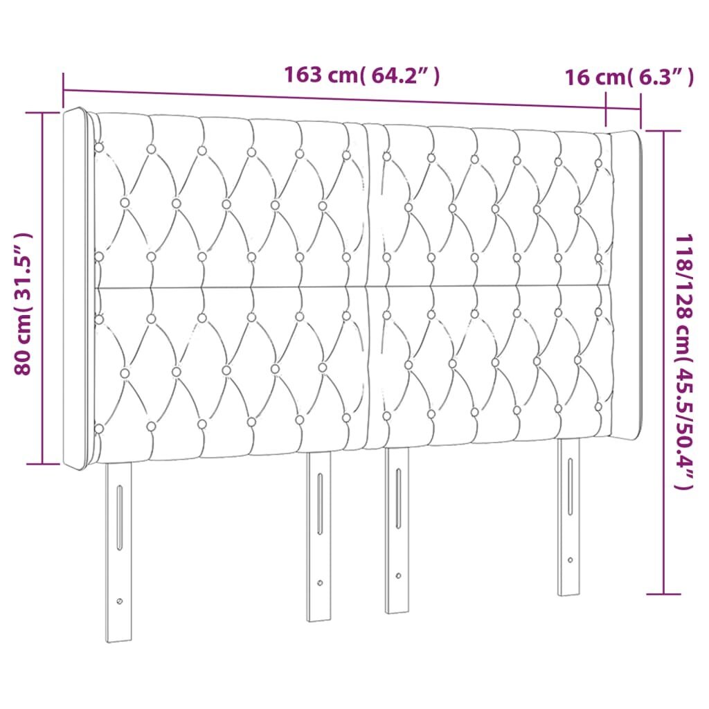 Pääty LEDillä, vaaleanharmaa, 163x16x118/128cm hinta ja tiedot | Sängyt | hobbyhall.fi