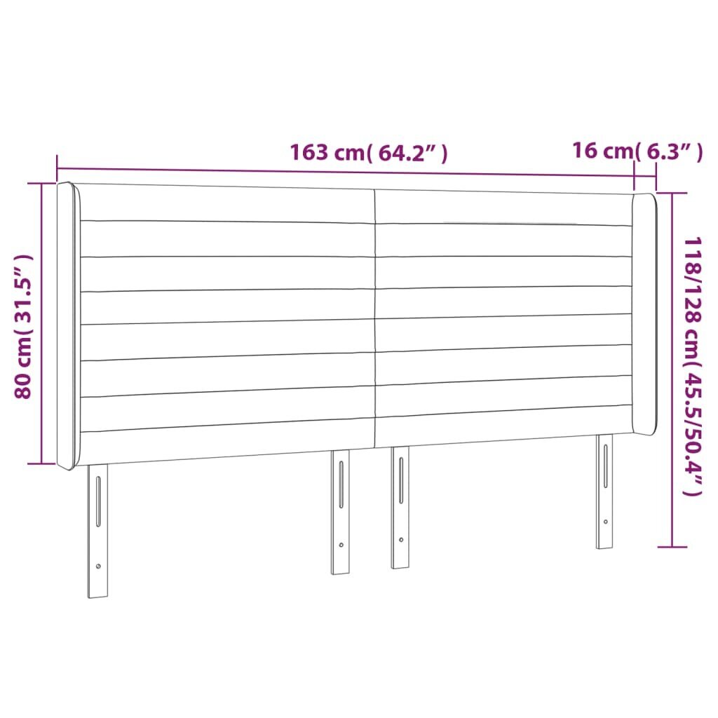 Pääty LEDillä, vaaleanharmaa, 163x16x118/128cm hinta ja tiedot | Sängyt | hobbyhall.fi