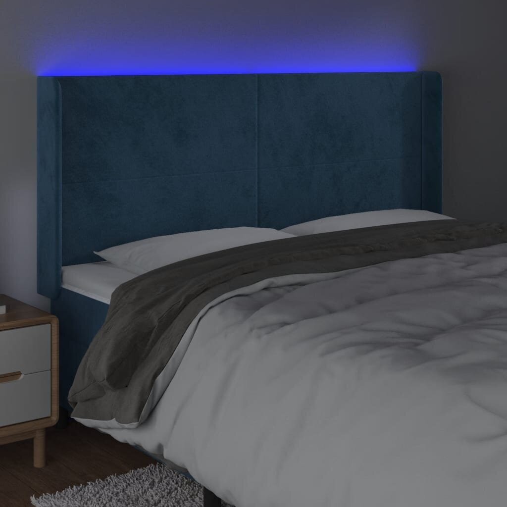 Pääty LEDillä, tummansininen, 163x16x118/128cm, sametti hinta ja tiedot | Sängyt | hobbyhall.fi