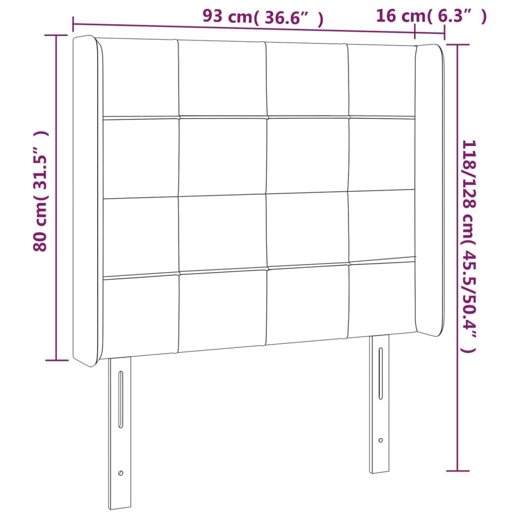 Pääty LEDillä, vaaleanharmaa, 93x16x118/128cm hinta ja tiedot | Sängyt | hobbyhall.fi