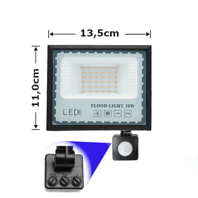 LED-ulko-halogeenivalaisin 30W liiketunnistimella ja hämäräkytkimellä IP66 230V hinta ja tiedot | Puutarha- ja ulkovalot | hobbyhall.fi