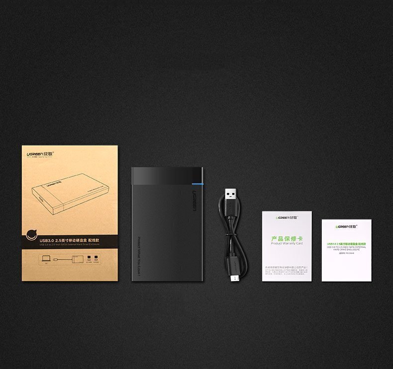 Ugreen US221 ulkoinen kiintolevykotelo HDD/SSD, SATA 3.0, USB, 50 cm, musta hinta ja tiedot | Ulkoiset kovalevyt | hobbyhall.fi