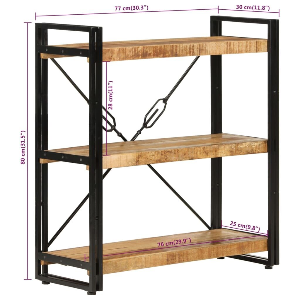 vidaXL 3-tasoinen Kirjahylly 77x30x80 cm täysi mangopuu ja rauta hinta ja tiedot | Hyllyt | hobbyhall.fi