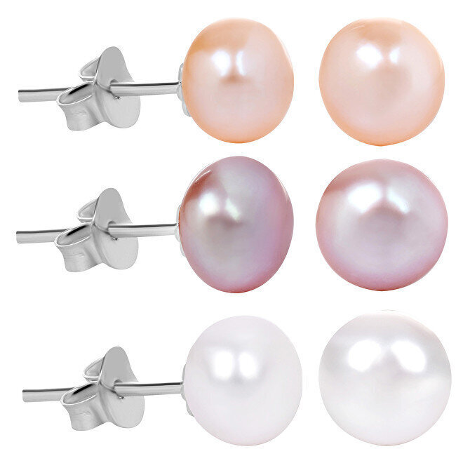 JwL Luxury Pearls Alennettu setti 3 paria helmikorvakoruja - valkoinen, lohi, violetti JL0426 sJL0426 hinta ja tiedot | Korvakorut | hobbyhall.fi