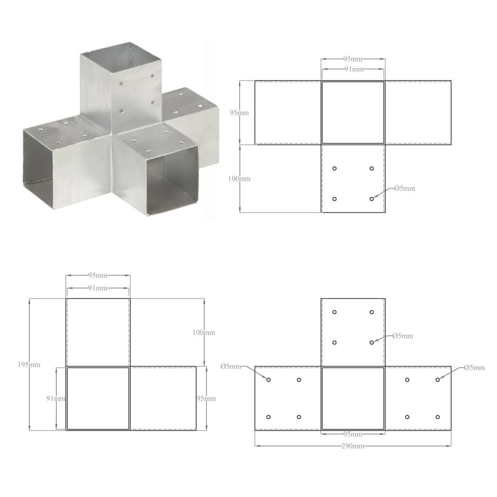 Napaliitos, 91x91mm, galvanoitu metalli, X-muotoinen hinta ja tiedot | Aidat ja tarvikkeet | hobbyhall.fi