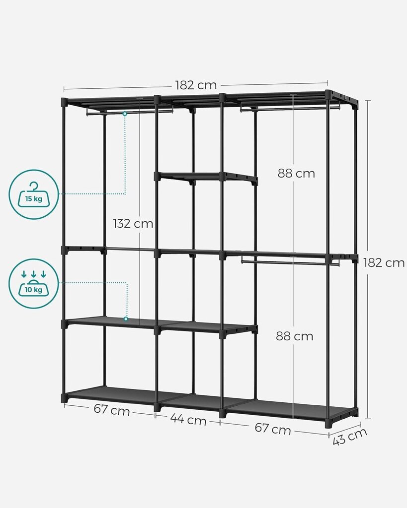 Avovaatekaappi, 43 x 182 x 182 cm Musta, RYG037B02 hinta ja tiedot | Kaapit | hobbyhall.fi