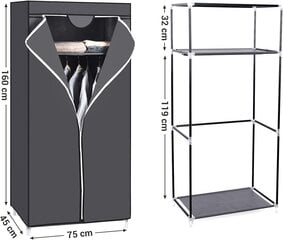 Kangasvaatekaappi, 75 x 45 x 160 cm harmaa, RYG83GY hinta ja tiedot | Kaapit | hobbyhall.fi