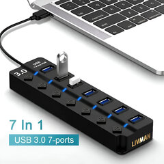 USB 3.0 -keskitin 7 portilla LIVMAN HC433B hinta ja tiedot | Adapterit | hobbyhall.fi