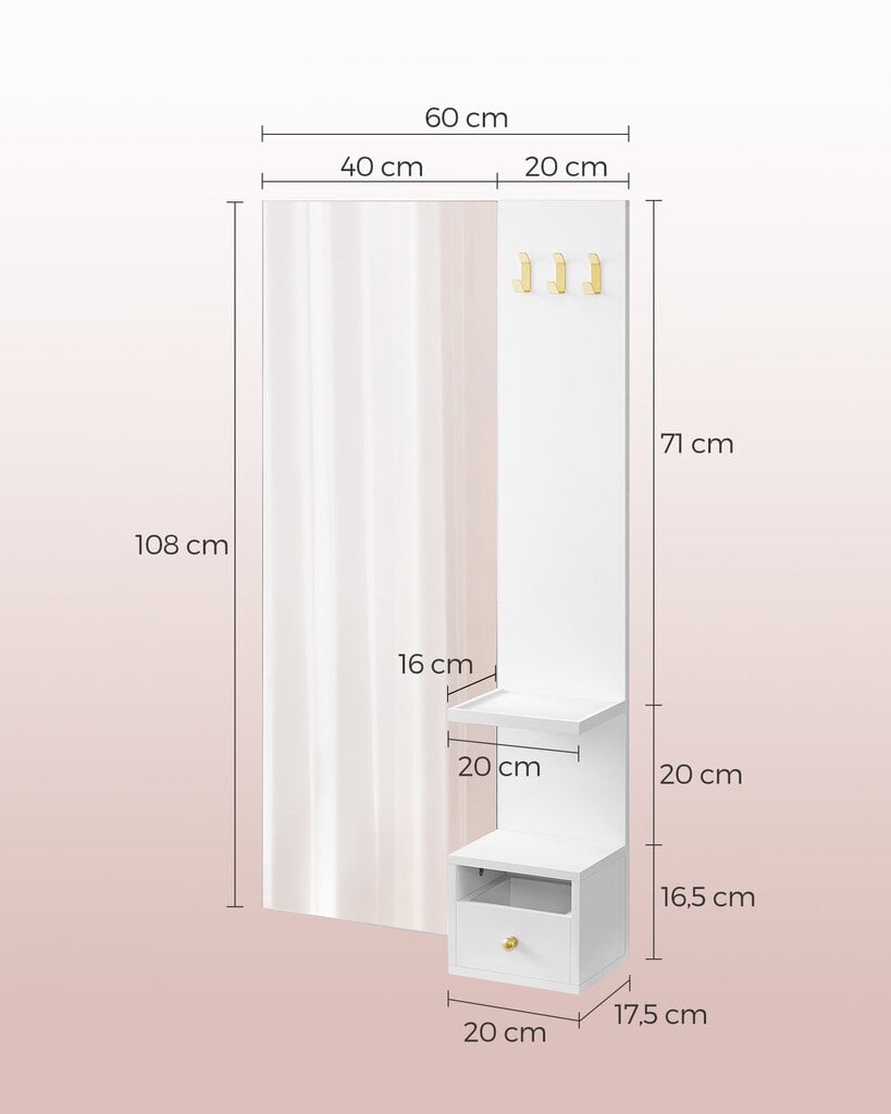 Peili Songmics, 108 x 60 x 71 cm, valkoinen hinta ja tiedot | Peilit | hobbyhall.fi