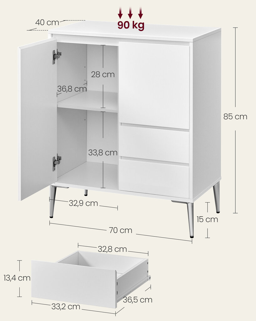 Kaappi Songmics, 85 x 40 x 70 cm, valkoinen hinta ja tiedot | Olohuoneen kaapit ja lipastot | hobbyhall.fi