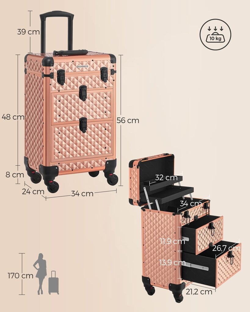 Meikkilaukku Songmics, 48×24 x 34 cm, pinkki hinta ja tiedot | Kosmetiikkalaukut ja peilit | hobbyhall.fi