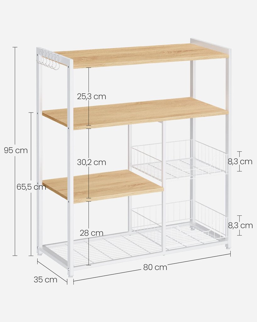 Hylly Songmics, 35 x 80 x 95 cm, valkoinen hinta ja tiedot | Keittiön kaapit | hobbyhall.fi