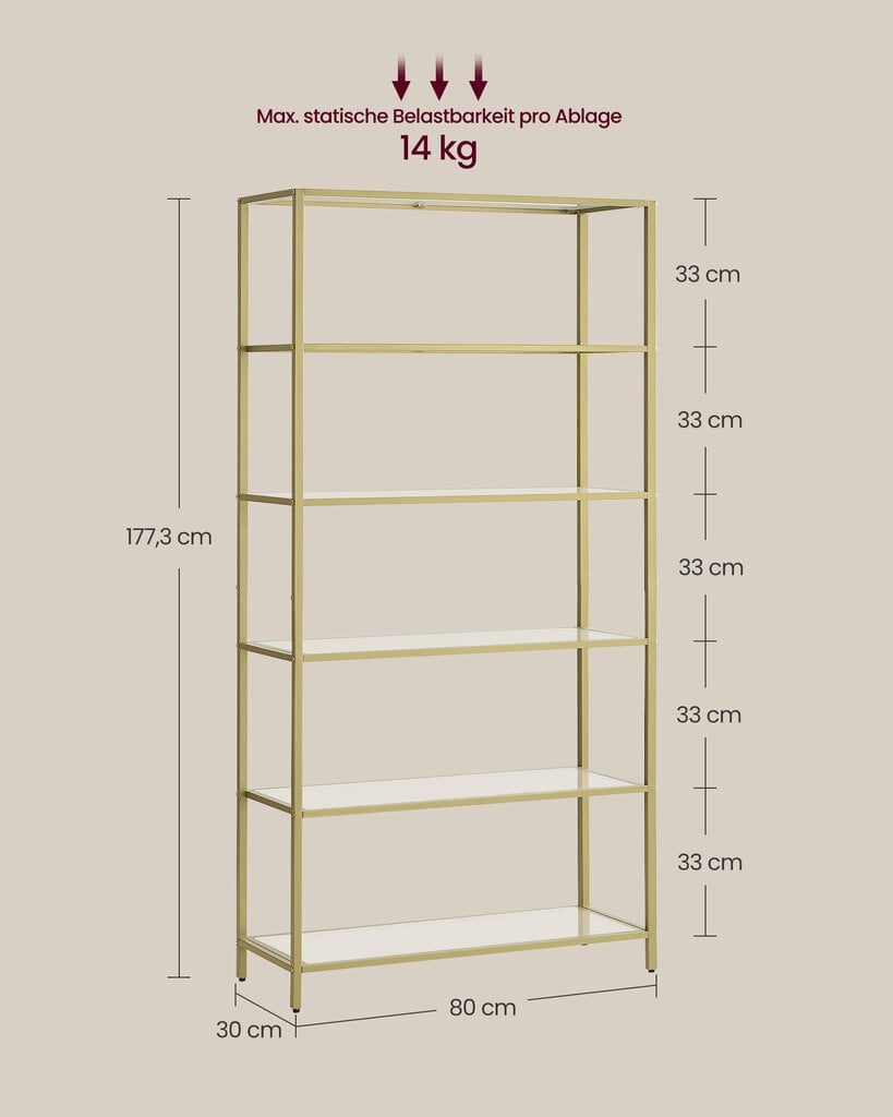 Hylly Songmics, 30 x 80 x 177,3 cm, kultainen hinta ja tiedot | Hyllyt | hobbyhall.fi