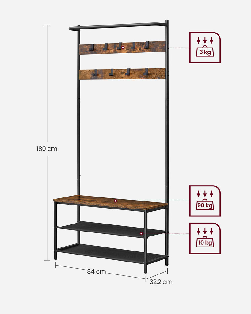 Vaateteline Songmics, 32,2 x 84 x 180 cm, ruskea hinta ja tiedot | Naulakot | hobbyhall.fi