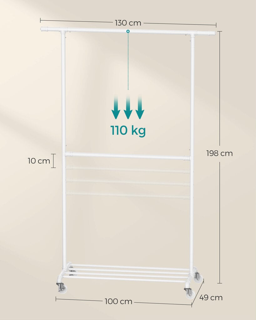 Vaateteline Songmics, 49 x 130 x 198 cm, valkoinen hinta ja tiedot | Naulakot | hobbyhall.fi