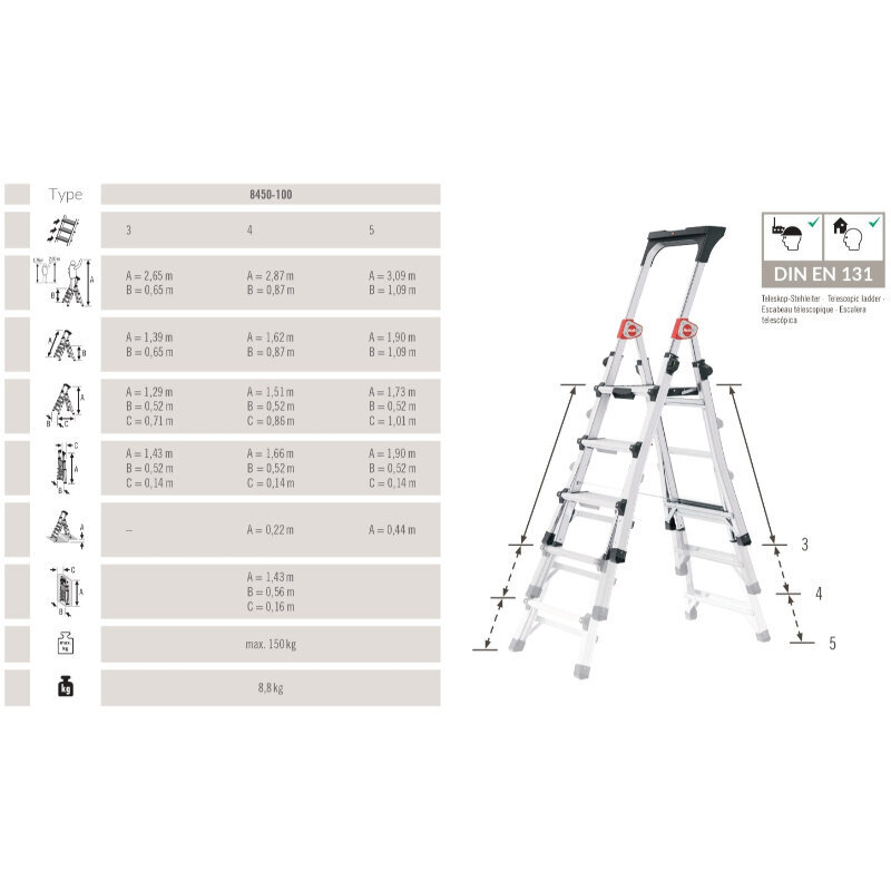 TL100 TopLine kotitaloustikkaat / alumiini / 3-5 askelmaa hinta ja tiedot | Tikkaat | hobbyhall.fi