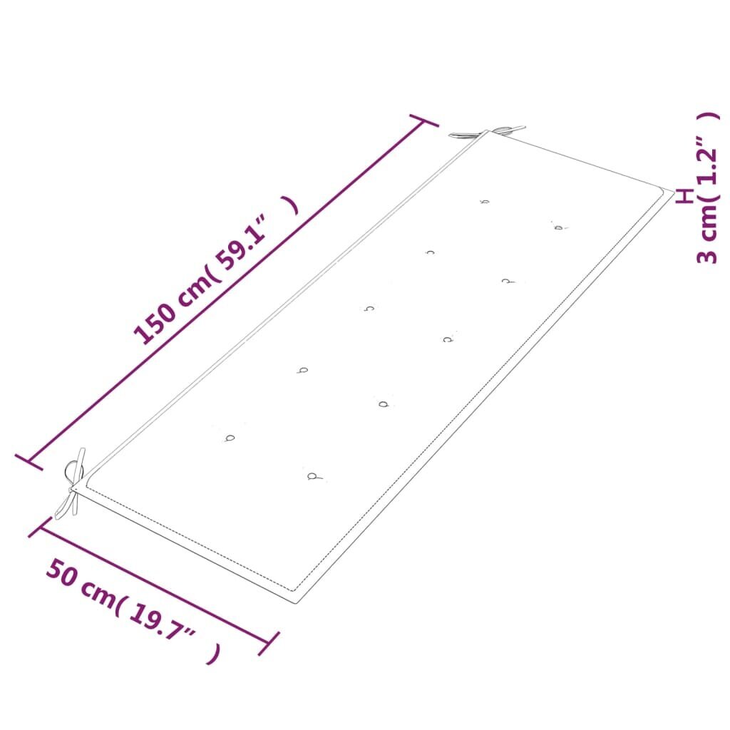 vidaXL Batavia penkki lehtityynyllä, 150cm, tiikki hinta ja tiedot | Puutarhapenkit | hobbyhall.fi