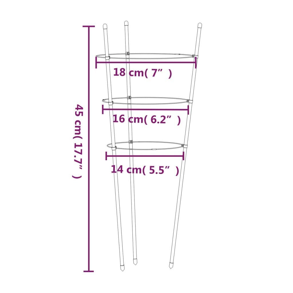 vidaXL kasvituet 3 renkaalla 45 cm hinta ja tiedot | Kukkatelineet ja kukkapöydät | hobbyhall.fi