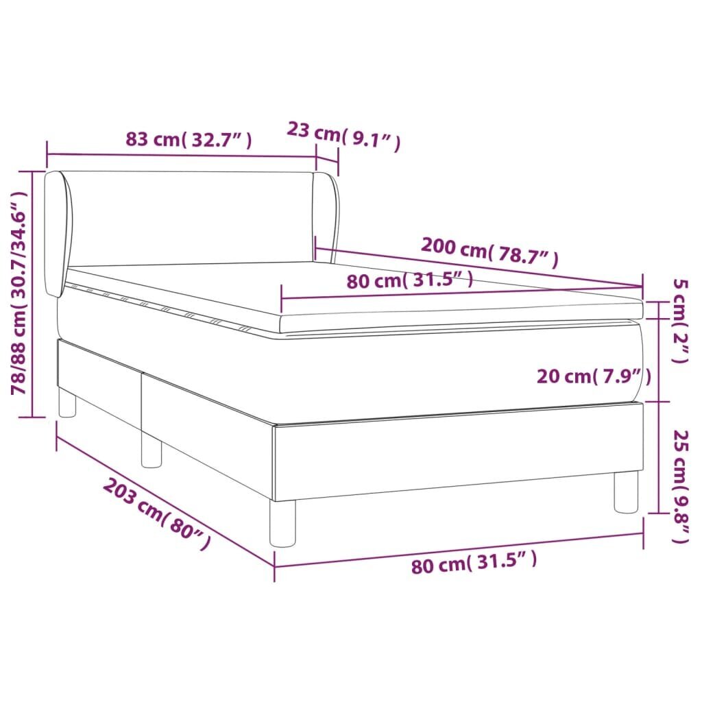 vidaXL Sänky jousilla ja patjalla, musta, 80x200cm, kangas hinta ja tiedot | Sängyt | hobbyhall.fi