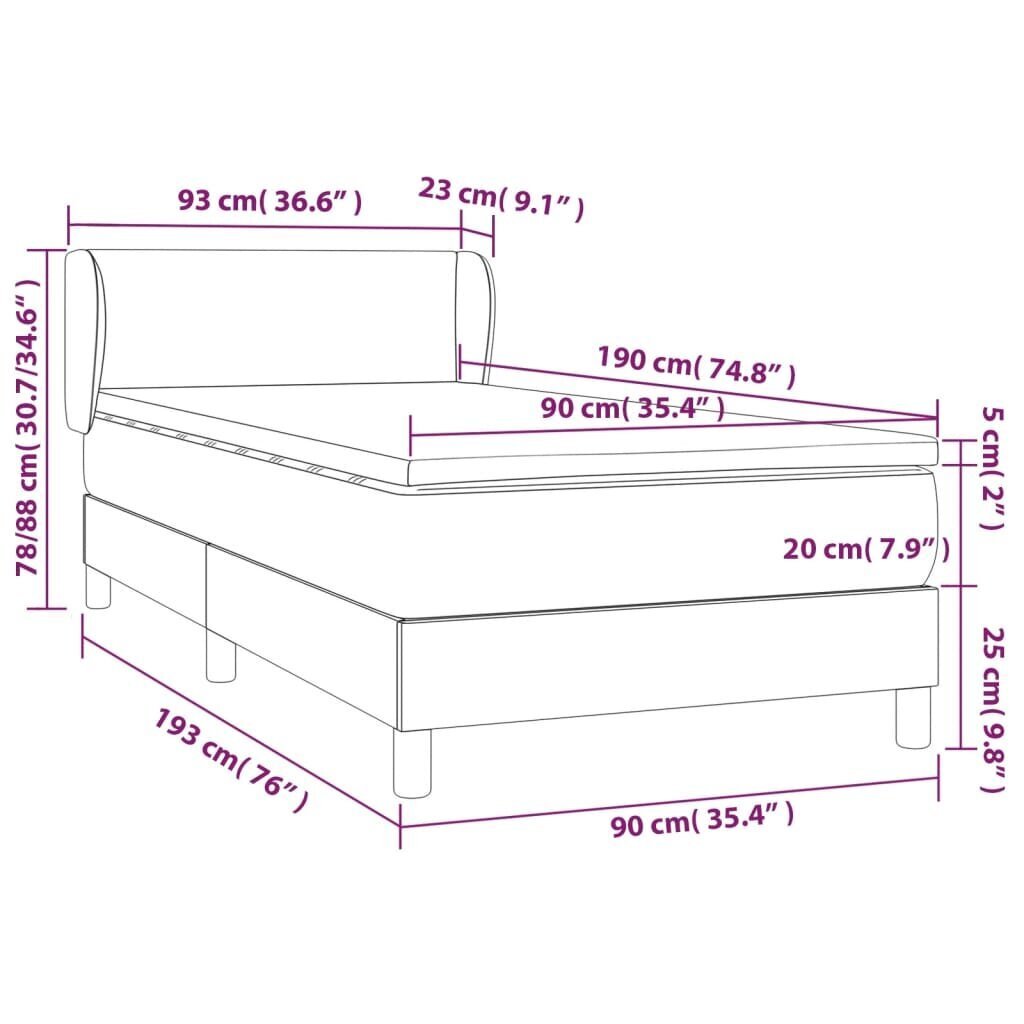 vidaXL Sänky jousilla ja patjalla, ruskea, 90x190 cm, kangas hinta ja tiedot | Sängyt | hobbyhall.fi