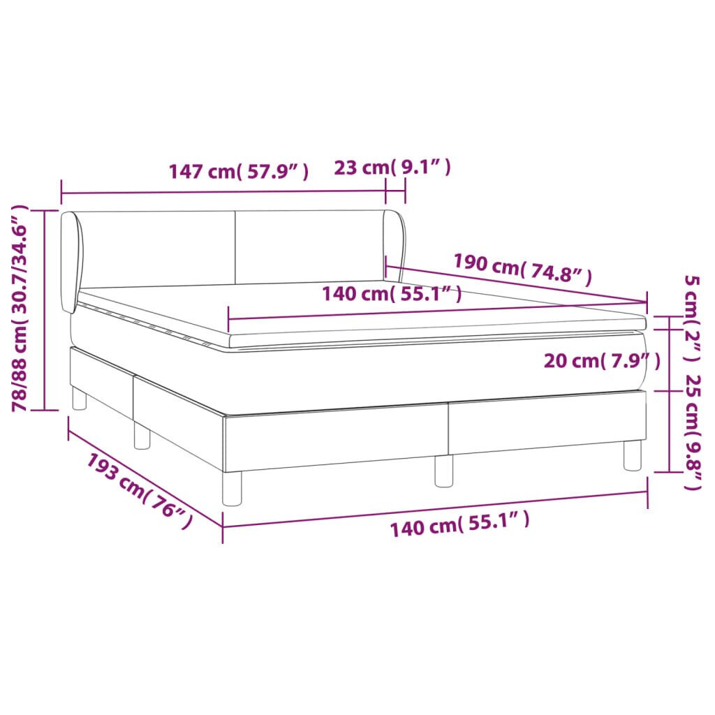 Sänky jousilla ja patjalla vidaXL, 140x190 cm, musta hinta ja tiedot | Sängyt | hobbyhall.fi