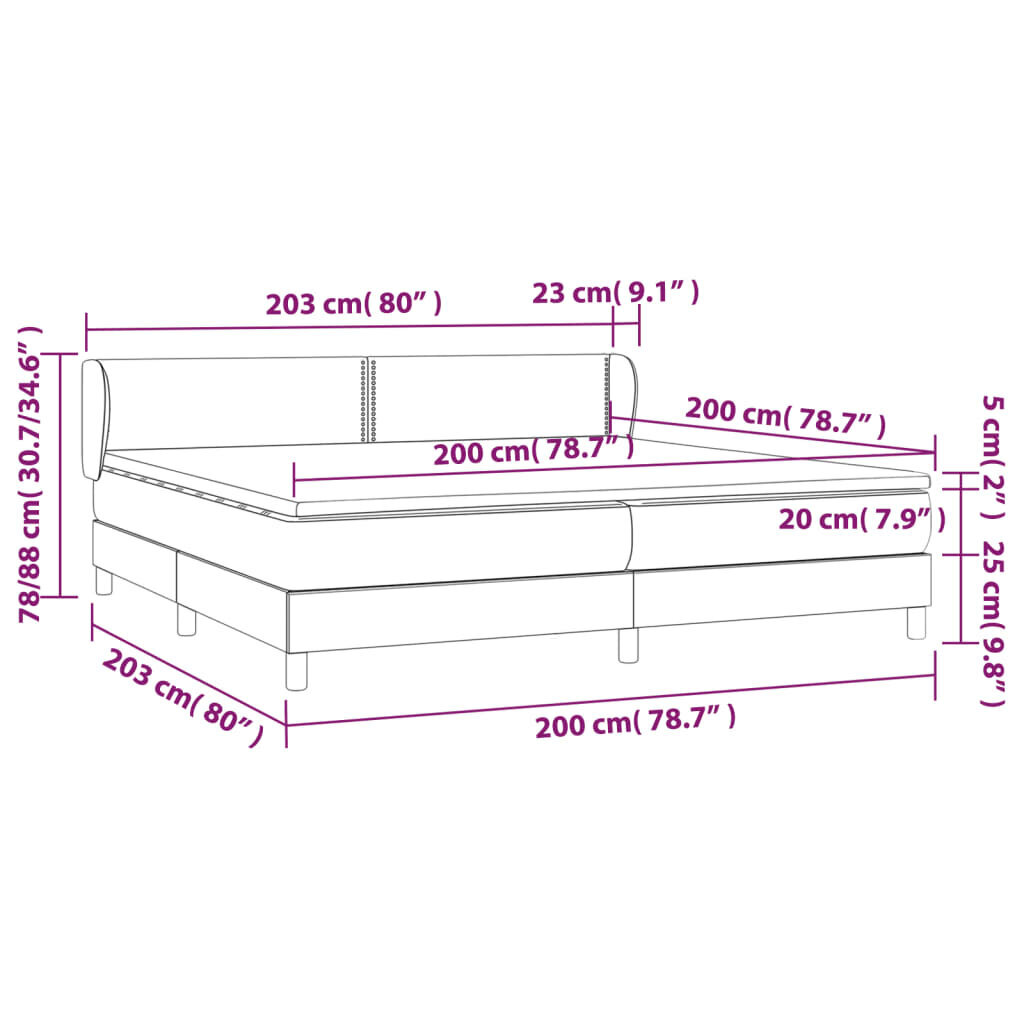 vidaXL Joustinpatjasänky, tummanharmaa, 200x200 cm hinta ja tiedot | Sängyt | hobbyhall.fi