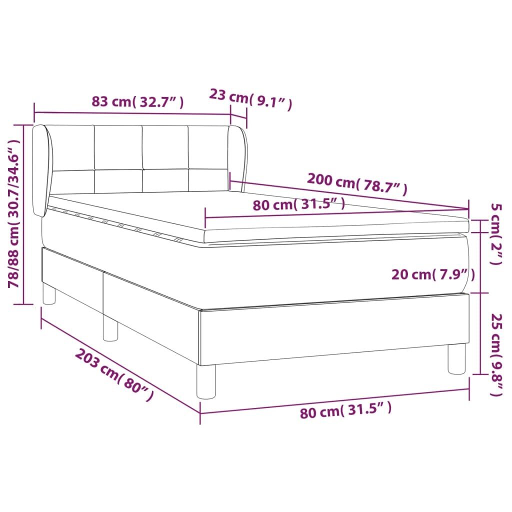 vidaXL Sänky jousilla ja patjalla, ruskea, 80x200 cm, kangas hinta ja tiedot | Sängyt | hobbyhall.fi