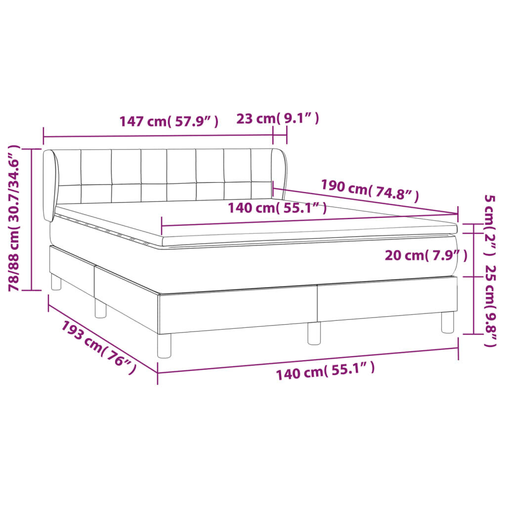 vidaXL Sänky jousilla ja patjalla, kerma, 140x190 cm, kangas hinta ja tiedot | Sängyt | hobbyhall.fi