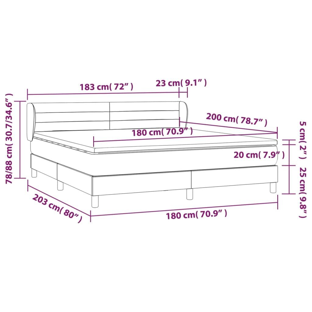 vidaXL Sänky jousilla ja patjalla, harmaa, 180x200cm, kangas hinta ja tiedot | Sängyt | hobbyhall.fi