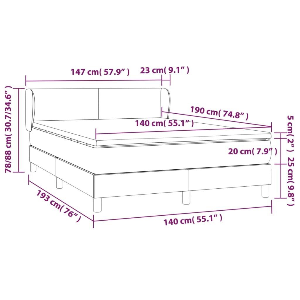 Sänky vidaXL, 140x190 cm, beige hinta ja tiedot | Sängyt | hobbyhall.fi