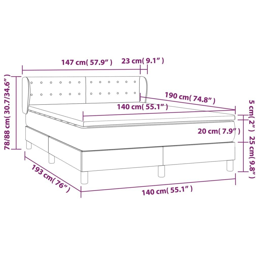 vidaXL Sänky jousilla ja patjalla, harmaa, 140x190cm, kangas hinta ja tiedot | Sängyt | hobbyhall.fi